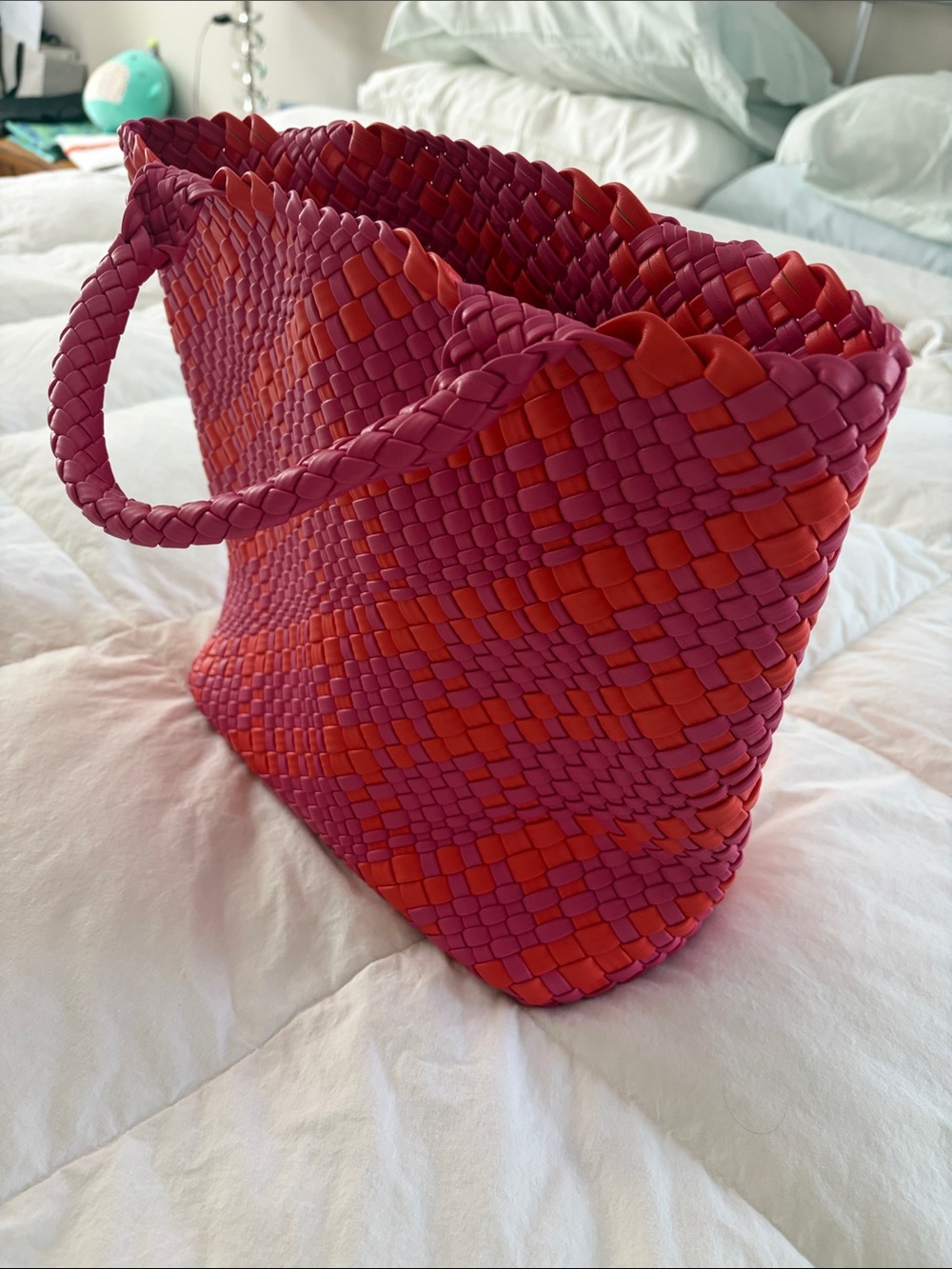 Woven Pink & Red Tote Bag